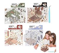 Lot de 4 autocollants miniatures pour maison - Effet 3D - Scènes de dessin animé - Autocollants paysages relaxants pour enfants et adultes - Carnet de notes - Étui de téléphone portable - Journal