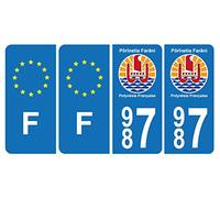 Lot de 4 Autocollants Plaque d'immatriculation 987 Polynésie Bis & F Europe