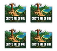 Lot de 4 autocollants plastifiés de 150 mm - Cristo Rei of Dili Timor-Leste XXL Décoration résistante aux intempéries