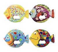Lot de 4 autocollants pour réfrigérateur en forme de poisson + décapsuleur aimants de réfrigérateur 3D autocollants décoratifs en forme de poisson coloré avec aimant - Pratique et décoratif