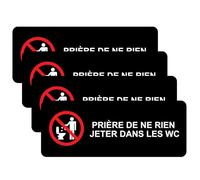 Lot de 4 autocollants Priè re de ne rien jeter dans les WC - Vinyle adhésif (180 mm x 70 mm)