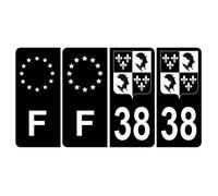 Lot de 4 Autocollants Sticker Plaque d'immatriculation Voiture 38 Blason du Dauphiné Noir & F Europe