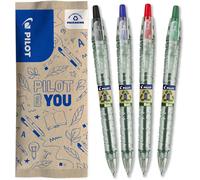 Lot De 4 B2p Ecoball 1mm, Stylo - Bille Rétractable Et Rechargeable, Fabriqué À Partir De Plastique Réutilisé, Begreen, Noir, Bleu, Rouge, Vert, Pointe Moyenne