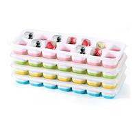 Lot de 4 Bac à Glaçons avec Couvercle, Bac Glacon Silicone 56 Glacons, Sans BPA, Démouler Rapide, Empilable, Reutilisable, Bacs à Glaçons Carrés Faciles à Retirer