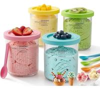 Lot de 4 bacs à glace compatibles avec Ninja Creami Deluxe NC501 & NC500, 680 ml de rechange avec couvercles et cuillères colorés, sans BPA et passent au lave-vaisselle, accessoires pour machine à