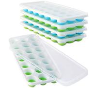 Lot de 4 bacs à glaçons avec couvercles sans BPA, faciles à démouler, en silicone avec couvercle, empilables, sans déversement, 84 sphères, passent au lave-vaisselle, bleu et vert