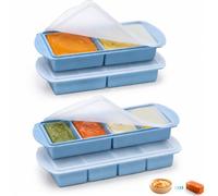 Lot de 4 bacs à glaçons en silicone avec couvercle, 1 ou 2 tasses, pour soupe, bouillon, sauces, restes de nourriture et préparation des aliments, passent au lave-vaisselle et au four