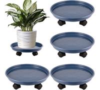 Lot de 4 bacs à plantes en plastique avec roulettes Bleu 30 cm