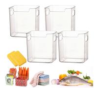 Lot de 4 bacs de rangement en plastique transparent pour garde-manger, empilables avec poignées, conteneurs de cuisine pour viande, légumes, fruits (transparent)