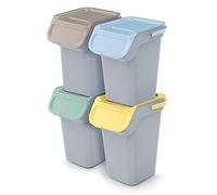 Lot de 4 bacs Kaddi gris empilables collection différenciée en plastique 100 litres (4 x 25 L) de recyclage poubelle pour intérieur maison cuisine