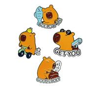 Lot de 4 badges Capybaras élégants pour femme - Broche animale - Ornement de dîner, fête, bijoux tendance - Accessoire pour amateurs de mode