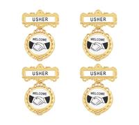 Lot de 4 badges Usher avec épingle de sécurité à l'arrière, réutilisables, étiquettes de bienvenue pour uniformes, vêtements, rassemblements, expositions, fournitures rondes fantaisie en alliage de