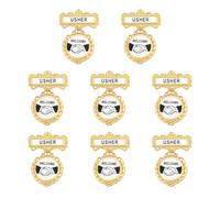 Lot de 4 badges Usher avec épingle de sécurité à l'arrière, réutilisables, étiquettes de bienvenue pour uniformes, vêtements, rassemblements, expositions, fournitures rondes fantaisie en alliage de