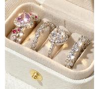 Lot de 4 bagues de mariée empilables en forme de cœur avec zircone cubique | Alliances assorties, bagues de fiançailles, bijoux de promesse, accessoires d'alliance éternité, avec boîte de rangement