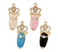 Lot de 4 bagues gothiques avec strass pour décoration d'ongles punk - Accessoire de cosplay pour adultes