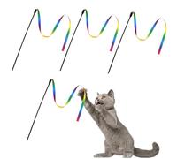 Lot de 4 Baguettes Interactives pour Chat d'Intérieur - Bâtons de Ruban en Tissu Coloré 30cm de Long pour l'Éducation des Chatons
