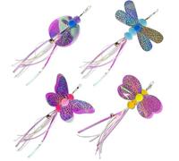 Lot de 4 Baguettes Jeu for Chat avec Papillon et Pompon en Peluche for Jouer Les Chatons Jeux pour Chats