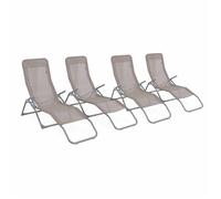 Lot de 4 bains de soleil pliants - Levito Taupe - Transats textilène 2 positions. chaises longues
