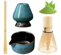 Lot de 4 balais à matcha comprenant un bol à matcha, un pinceau à thé, un support pour pinceaux à thé, une cuillère à café, un set de thé japonais, un kit manuel pour les amateurs de thé