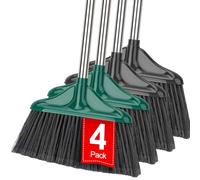 Lot de 4 balais robustes pour intérieur/extérieur avec manche de 154,9 cm de long, parfaits pour la maison, le garage, la cuisine, le bureau, le hall d'entrée, le sol, noir et vert