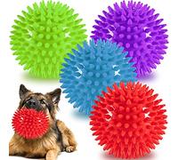 Lot de 4 balles couinantes pour chiens de taille moyenne et grande - Jouets indestructibles pour mâcheurs agressifs - Balles à pointes pour nettoyer les dents et dresser les chiens - Jouets pour