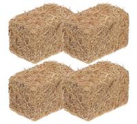 Lot de 4 balles de foin miniatures - 3 x 2 x 2 cm - Mini paille de foin - Marron clair - Faux foin - Bricolage d'automne - Pour maison de poupée et diorama de ferme