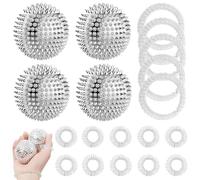Lot de 4 balles de massage hérisson avec 10 anneaux d'acupression et 5 bracelets de massage, kit Skills Borderline, outil de panique, aide pour soulager le stress ou le massage (argenté)
