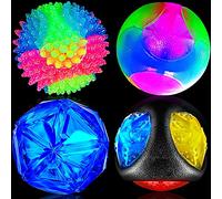 Lot de 4 balles lumineuses pour chien - Balle clignotante à LED pour chien - Balle clignotante - Jouet couineur activé par le rebond - Balle en PET pour chiens et chiots