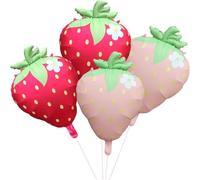 Lot de 4 ballons à l'hélium en forme de fraise en mylar - 45,7 x 66 cm - Thème fraise - Pour fête d'anniversaire - Rose et rouge