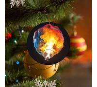 Lot de 4 ballons colorés sur le feu de Noël en céramique de forme ronde à suspendre pour sapin de Noël 2024 décorations de sapin de Noël pour fête de famille