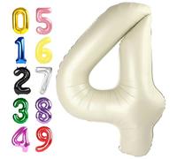 Lot de 4 ballons en aluminium en forme de chiffre 4 pour décoration de fête d'anniversaire, Noël, anniversaire de mariage - 101,6 cm - Crème