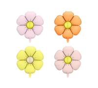 Lot de 4 ballons en aluminium en forme de marguerites - Mélange de couleurs - 45 cm - Gonflage à l'air - Décoration de fête