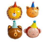 Lot de 4 ballons en aluminium en forme de tête d'animal pour enfants - Décorations de fête d'anniversaire à thème sauvage