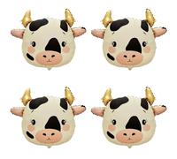 Lot de 4 ballons en aluminium en forme de tête de vache pour décorations de fête d'anniversaire sur le thème des animaux de la ferme