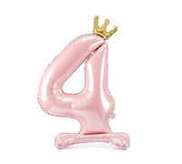 Lot de 4 ballons en aluminium pour 4e anniversaire - Taille XXL - Rose clair - Avec pied autoportant - Pour fille - Avec couronne dorée
