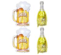 Lot de 4 ballons en aluminium pour bouteille de bière, ballons de décoration de bar et de fête, ballons de fête de bière, ballons de bouteille de vin, décorations de fête de jeu