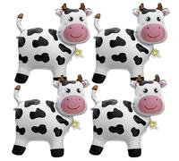 Lot de 4 ballons imprimés vache, décorations de fête sur le thème des animaux de la ferme avec ballons en aluminium en forme de vache pour anniversaire, fête western ou fête de ferme