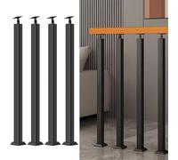 Lot de 4 balustres d'escalier réglables en métal, axe de balustrade en fer noir à 270° avec base plate pour terrasse, balcon et décoration d'escalier, 90 cm, durables et élégants