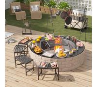 Lot de 4 bancs de brasero d'extérieur incurvés en métal avec dossier nu - Banc de jardin - Support de plantes pour terrasse, arrière-cour - Noir - 60,7 cm de large x 34,5 cm de long