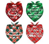 Lot de 4 bandanas de Noël pour chien - Bandana de Noël amusant pour chien - Bandana de Noël classique - Motif à carreaux - Bandanas de Noël pour chiens et animaux de compagnie - Accessoires de