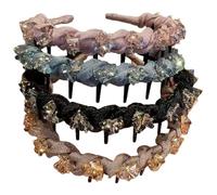 Lot de 4 bandeaux antidérapants en forme de crâne haut avec perles vintage réversibles avec dents pour femmes et filles