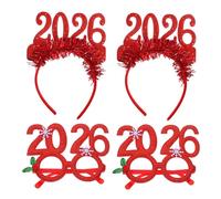 Lot de 4 bandeaux de Nouvel An avec lunettes, en tulle pailleté, pour une fête