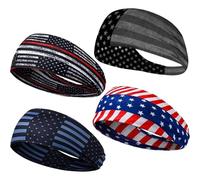 Lot De 4 Bandeaux De Sport Aux Couleurs du Drapeau Américain, Respirants Évacuant L'humidité. Bandeau Étoile pour Fête De L'indépendance Américaine, pour Hommes Femmes, Idéal pour Le Fitness,