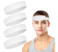 Lot de 4 bandeaux de sudation pour homme et femme en coton éponge pour tennis, basket-ball, course à pied, gym, entraînement (blanc)