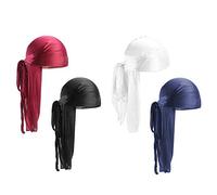 Lot de 4 Bandeaux Durag Unisexes à Longues queues, Larges Sangles de Pirate, Turban pour Homme et Femme, Style Hip-hop et décoration Quotidienne, Plusieurs Couleurs