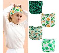 Lot de 4 bandeaux élastiques larges pour la Saint-Patrick pour femme - Motif trèfle irlandais