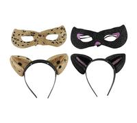 Lot de 4 bandeaux et masques de chat à paillettes noires et or rose pour Halloween, carnaval, Halloween, cadeau idéal pour filles et femmes