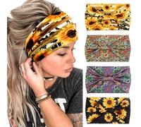 Lot de 4 bandeaux larges pour femme - Noir - Élégant - Style bohème - Pour le sport africain et le yoga