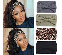Lot de 4 bandeaux larges pour femme - Style bohème - Élastique et antidérapant - Accessoire de cheveux imprimé tendance - Convient pour les perruques noires, le yoga en plein air, le sport et la