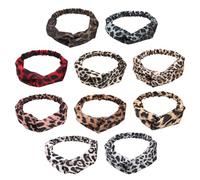 Lot de 4 bandeaux léopards pour femme - Bandeau élastique - Motif léopard - Nœuds - Bandeau élastique - Imprimé animal - En tissu - Avec imprimé animal - Style bohème - Pour le sport, le yoga